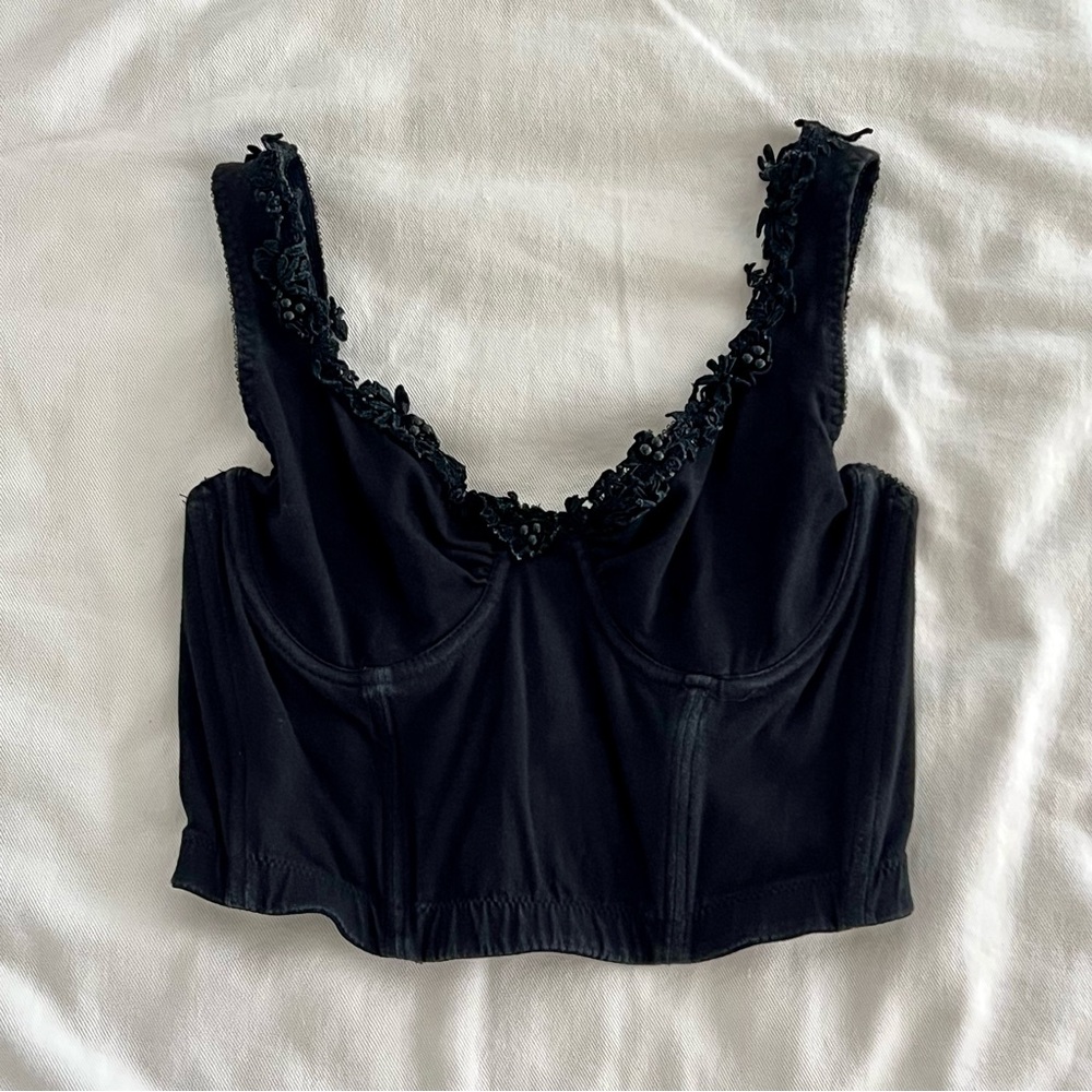 Vintage Black Only Hearts Corset Bustier Top